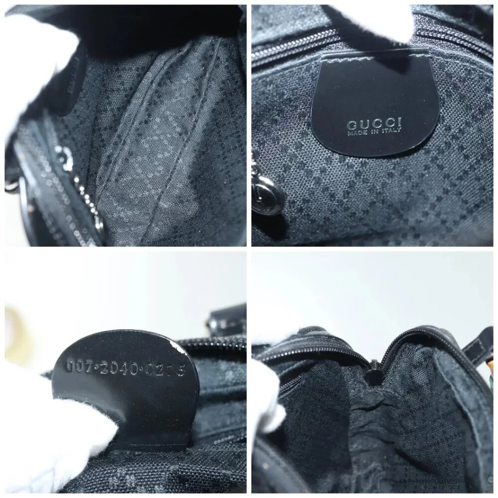 GUCCI Bamboo Hand Bag Nylon 2way Black Silver 007 2040 0275 Auth 141697 - Picture 15 of 16